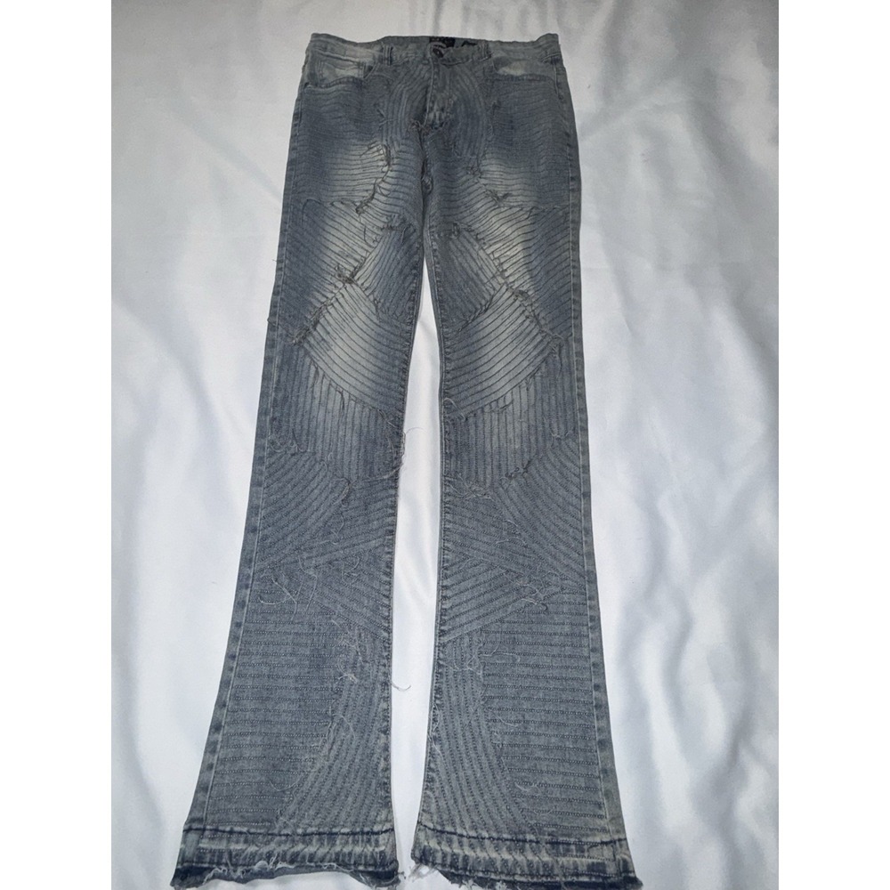 Waimea Men's Stacked Fit Distressed Moto Jeans Gray Wash Size 36x36‎